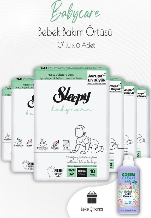 Sleepy Babycare Bebek Bakım Örtüsü 10'lu x 6 Adet ve Bebek Leke Çıkarıcı - Image 1