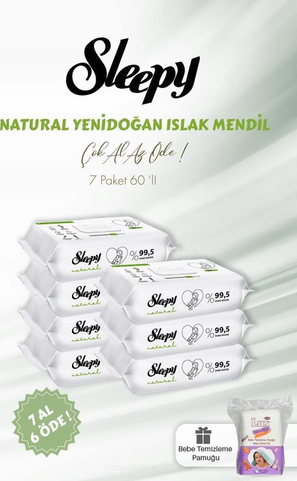 Sleepy Natural Yenidoğan Islak Bebek Havlusu 60'lı ve Bebe Pamuğu - Image 1