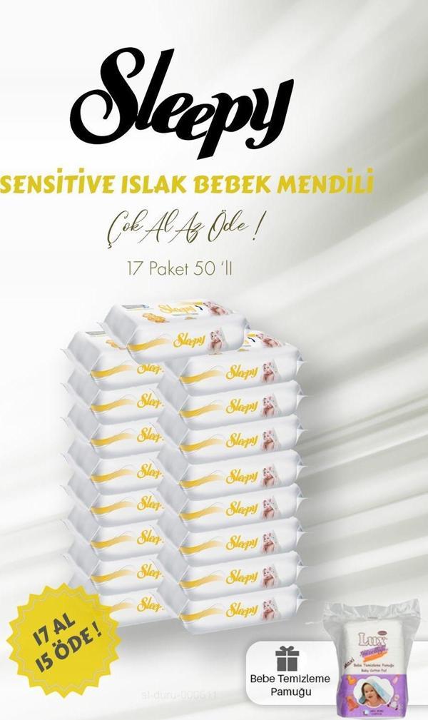 Sleepy Sensitive 50'li Islak Bebek Mendili ve Bebe Temizleme Pamuğu - Image 1