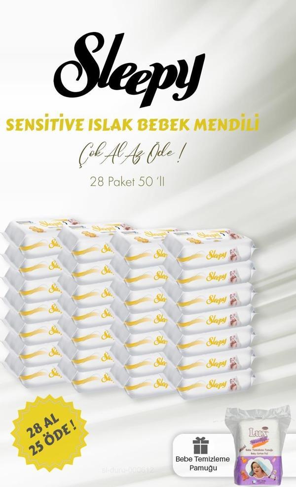 Sleepy Sensitive 28 AL 25 ÖDE Islak Bebek Mendili 50'li ve Bebe Temizleme Pamuğu - Image 1
