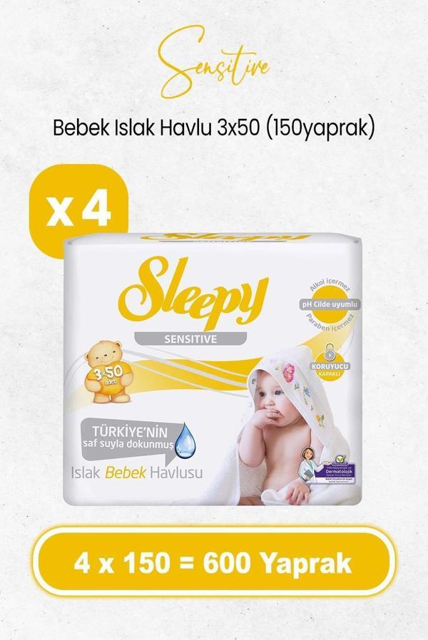 Sleepy Sensitive Islak Bebek Mendil 3x50 x 4 Adet (600 Yaprak) - Image 1
