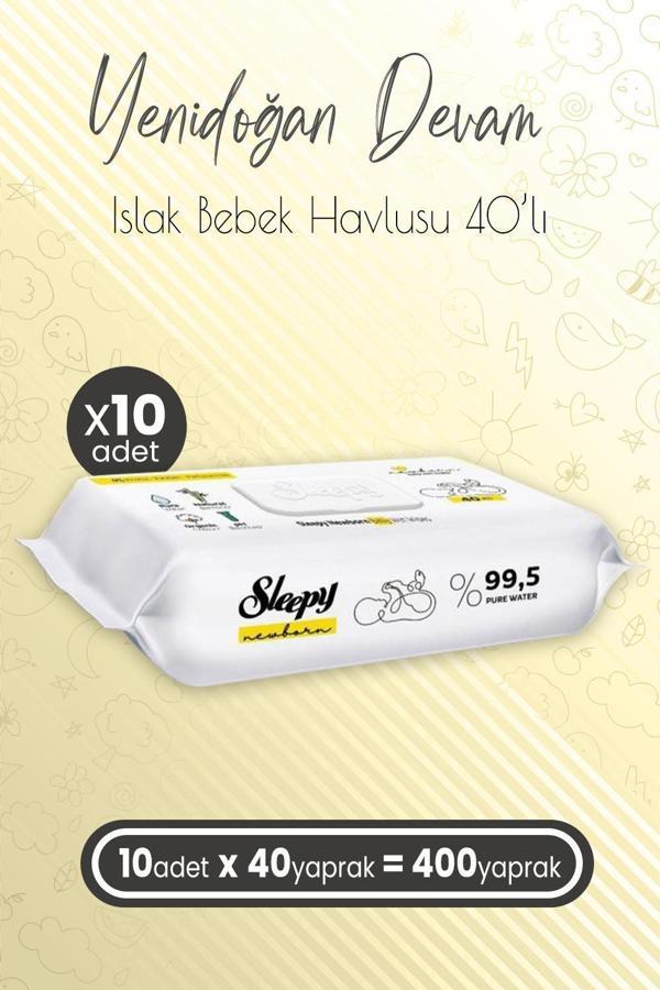 Sleepy Yenidoğan Devam Islak Bebek Bakım Havlusu 40'lı x 10 (400 Yaprak) - Image 1