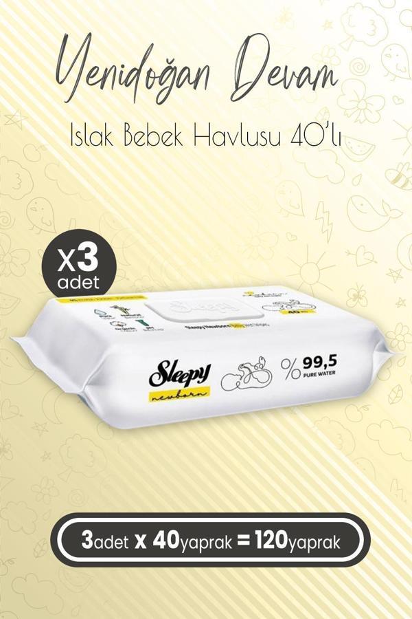 Sleepy Yenidoğan Devam Islak Bebek Bakım Havlusu 40'lı x 3 (120 Yaprak) - Image 1
