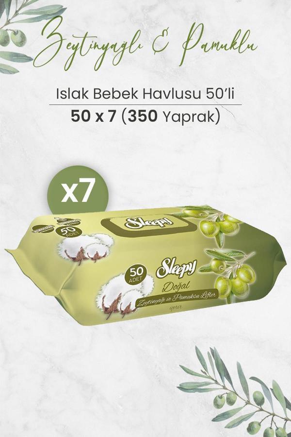 Sleepy Doğal Zeytinyağlı Ve Pamuklu Islak Bebek Havlusu 50 x 7 Adet (350 Yaprak) - Image 1