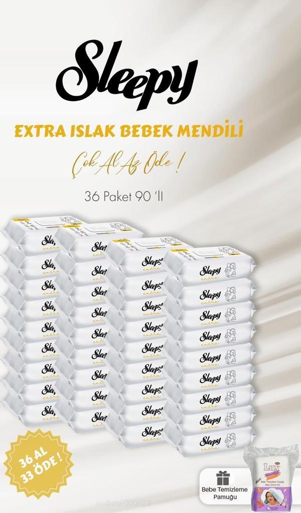 Sleepy Extra Islak Bebek Havlusu 90 Adet 36 AL 33 ÖDE ve Bebek Temizleme Pamuğu - Image 1
