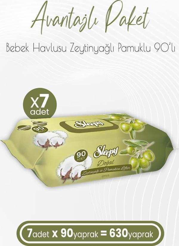Sleepy Zeytinyağlı ve Pamuklu Islak Bebek Havlusu 90 Yaprak x 7 (630 Yaprak) - Image 1