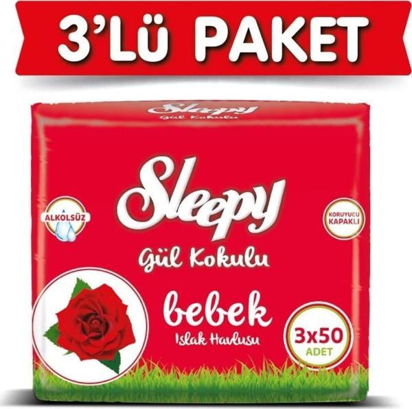 Sleepy Gül Kokulu Islak Bebek Havlusu 50 Yaprak x 3 Adet - Image 1