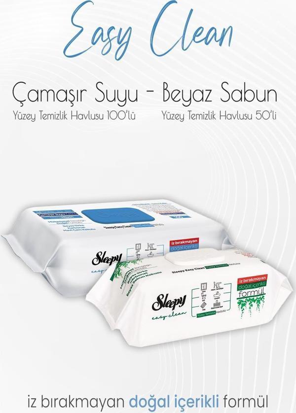 Sleepy Easy Clean Yüzey Temizlik Havlusu 50'li ve Çamaşır Suyu Katkılı 100' lü - Image 1