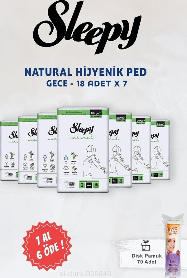 Sleepy Natural Ultra Hassas Hijyenik Ped Gece 18 li ve Disk Pamuk 70 li - Image 1