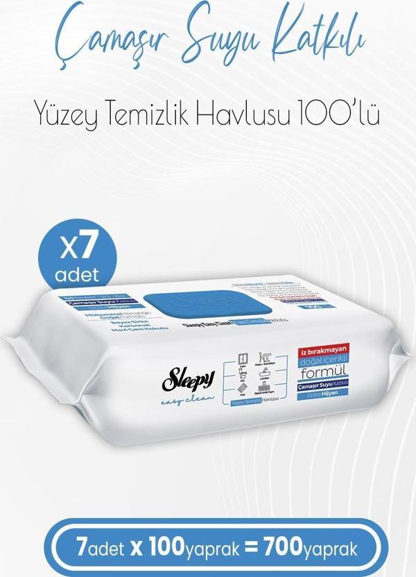 Sleepy Easy Clean Çamaşır Suyu Katkılı Yüzey Temizlik Havlusu 100 x 7 Adet (700 Yaprak) - Image 1