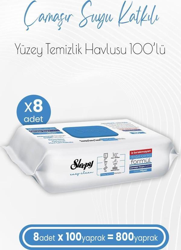 Sleepy Easy Clean Çamaşır Suyu Katkılı Yüzey Temizlik Havlusu 100 x 8 Adet (800 Yaprak) - Image 1