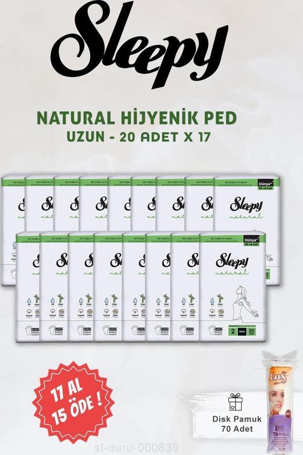 Sleepy Natural Ultra Hassas Hijyenik Ped Uzun 20 Adet ve Disk Pamuk - Image 1