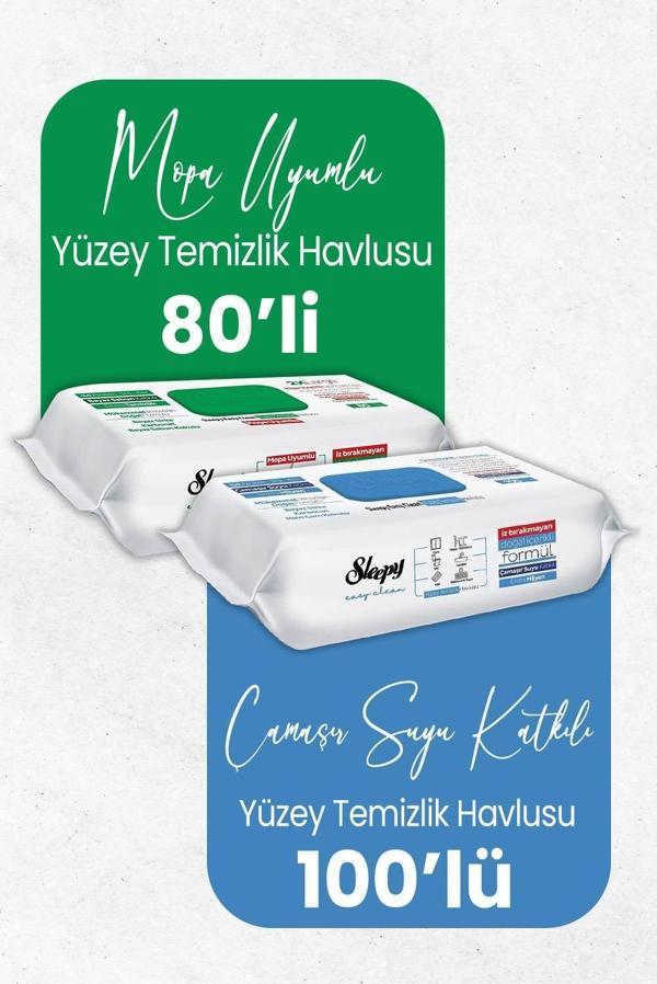 Sleepy Easy Clean Mopa Uyumlu 80 Yaprak ve Çamaşır Suyu Katkılı 100 Yaprak Yüzey Temizlik Havlusu - Image 1