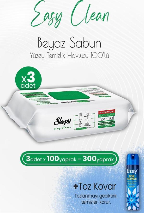 Sleepy Easy Clean Yüzey Temizlik Havlusu 100' lü x 3 Adet ve Toz Kovar - Image 1