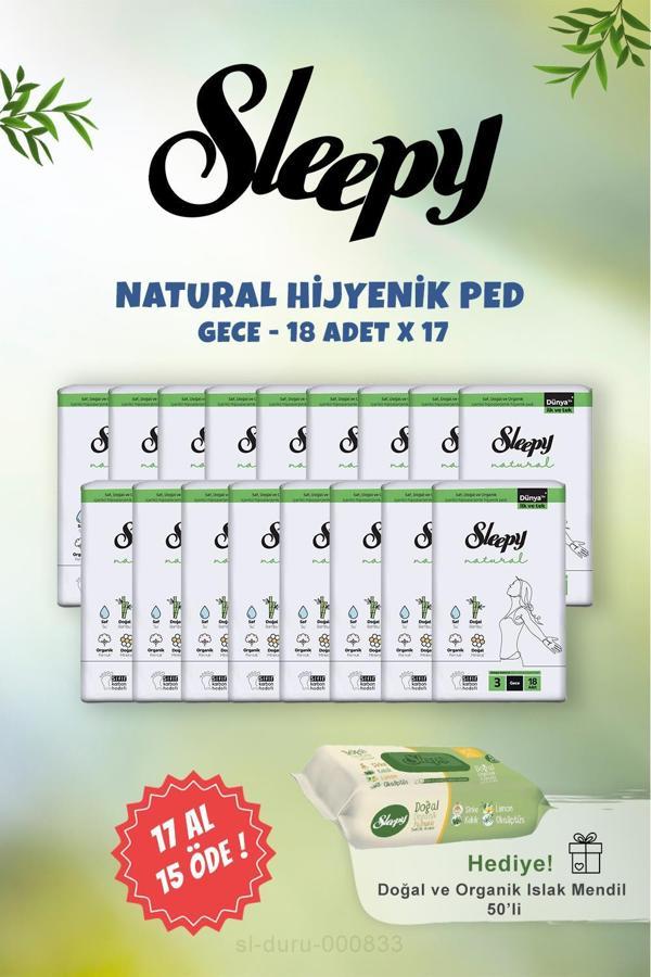 Sleepy Natural Gece Hassas Hijyenik Ped 18 li ve 50 li Doğal Islak Mendil - Image 1