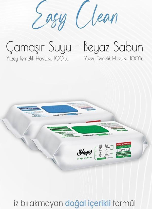 Sleepy Easy Clean Yüzey Temizlik Havlusu 100'lü ve Çamaşır Suyu Katkılı 100' lü - Image 1