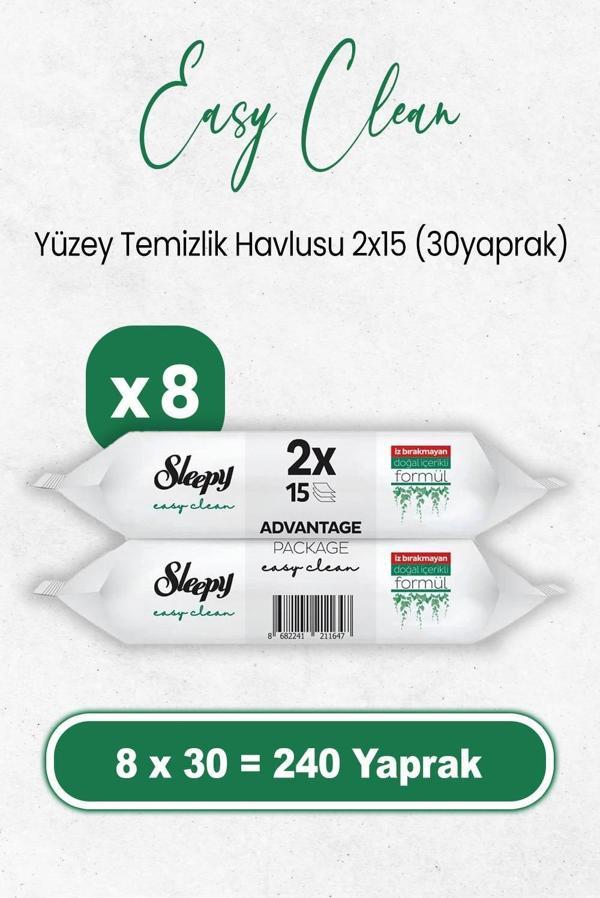 Sleepy Easy Clean Yüzey Temizlik Havlusu 2x15 x 8 Adet (240 Yaprak) - Image 1