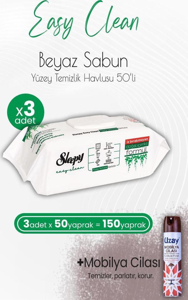 Sleepy Easy Clean Yüzey Temizlik Havlusu 50' li x 3 Adet ve Mobilya Cilası Sandalağacı - Image 1
