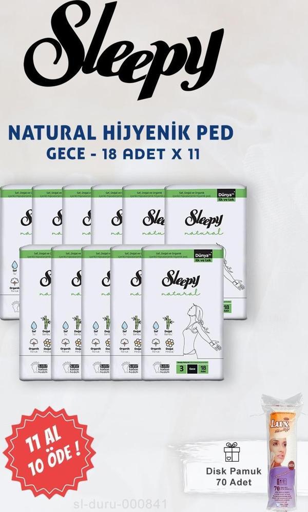 Sleepy Natural Ultra Hijyenik Ped Gece 18 li ve Disk Pamuk 70 li - Image 1