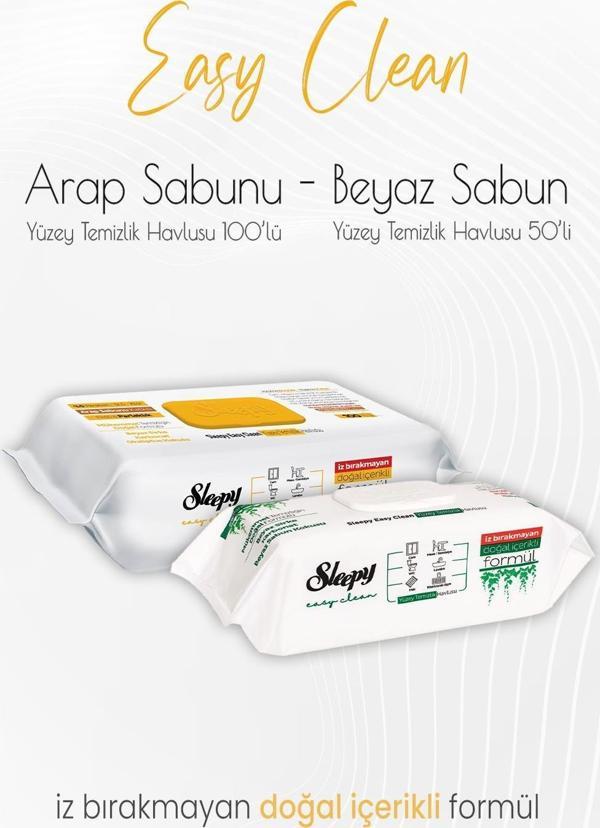 Sleepy Easy Clean Yüzey Temizlik Havlusu 50'li ve Arap Sabunu Katkılı 100' lü - Image 1