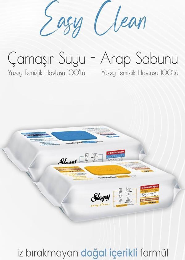 Sleepy Easy Clean Yüzey Temizlik Havlusu Çamaşır Suyu Katkılı 100' lü ve Arap Sabunu Katkılı 100' lü - Image 1