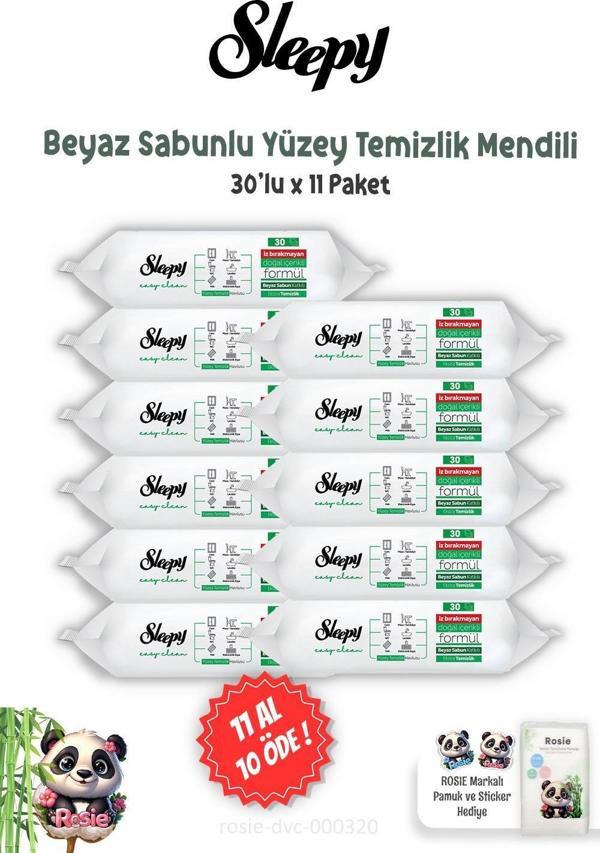 Sleepy Easy Clean Beyaz Sabunlu Yüzey Temizlik Havlusu 30'lu ve ROSIE - Image 1