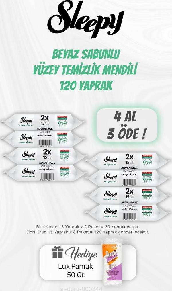Yüzey Temizlik Mendili 120 Adet, Pamuk Hediyeli - Image 1