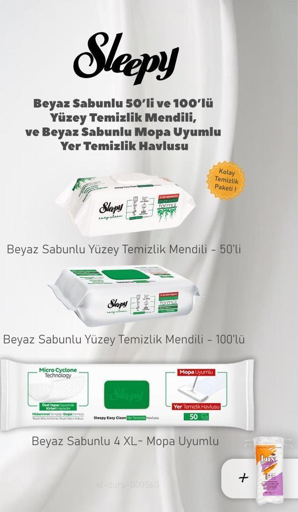 Sleepy Mopa Uyumlu 4 XL 50 li, Easy Clean Yüzey Mendili 2 Adet ve Pamuk - Image 1