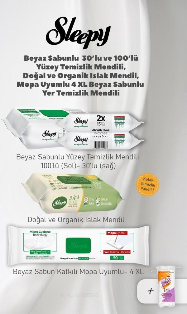 Sleepy Mopa Uyumlu 4XL, Doğal Islak Mendil, Yüzey Temizlik Mendilleri ve Pamuk - Image 1