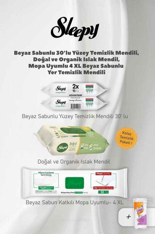 Sleepy Organik Mendil, Mopa Uyumlu 4XL, ve 30 Lu Yüzey Havlusu, Pamuk Hediyeli - Image 1