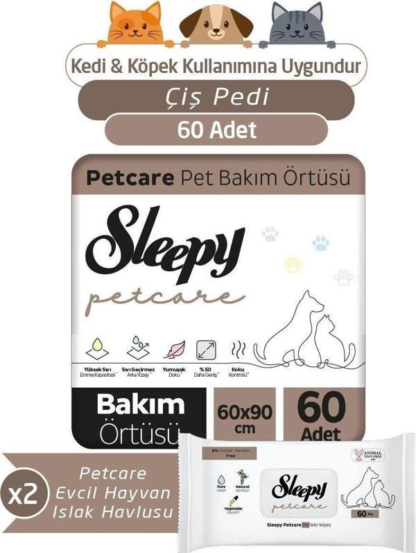 Sleepy 30'lu Pet Bakım Örtüsü x 2, 60'lı Evcil Hayvan Islak Havlusu x 2 Adet - Image 1