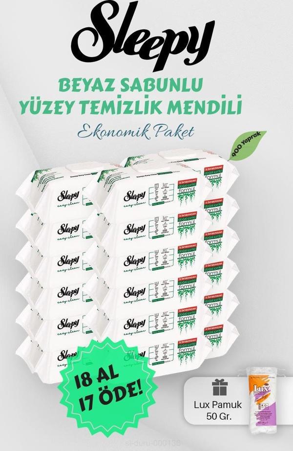 Sleepy 50' li Beyaz Sabunlu Yüzey Havlusu 18 AL 17 Öde Hediyeli - Image 1