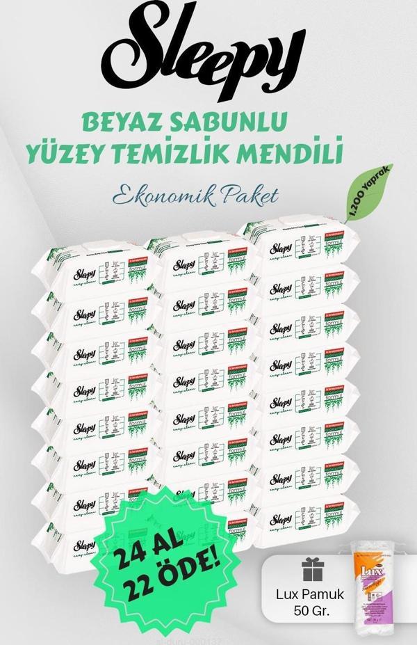 Sleepy 50' li Beyaz Sabunlu Yüzey Havlusu Hediyeli  - Image 1