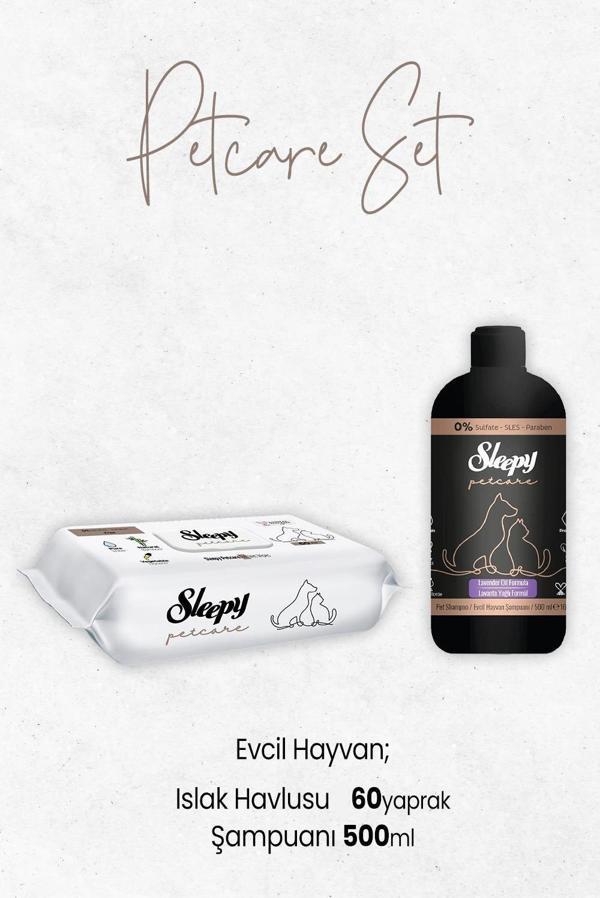 Sleepy Petcare Evcil Hayvan Şampuanı Lavanta Yağlı 500 ml ve Islak Havlusu 60'lı - Image 1