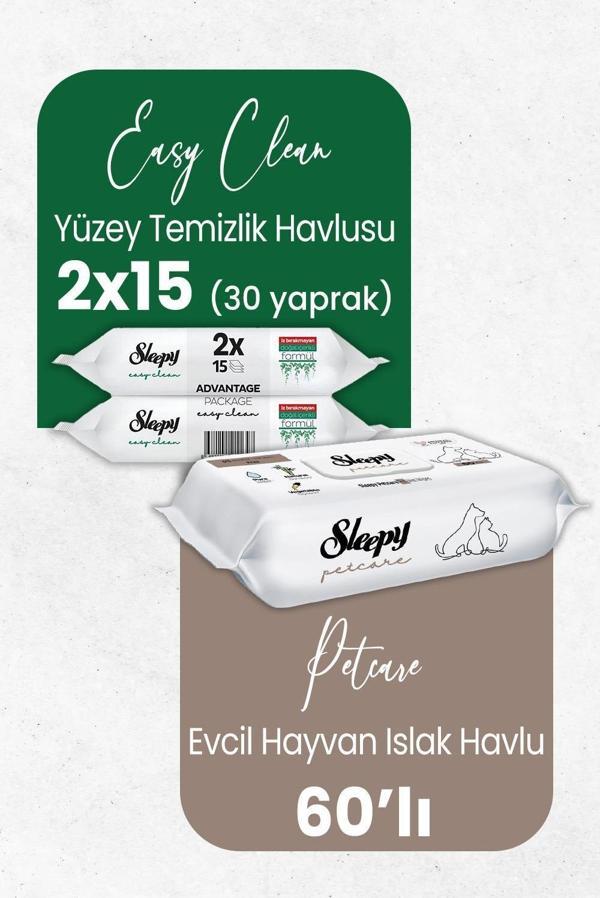 Sleepy Yüzey Temizlik Havlusu 30' lu ve Evcil Hayvan Islak Havlusu 60' lı - Image 1