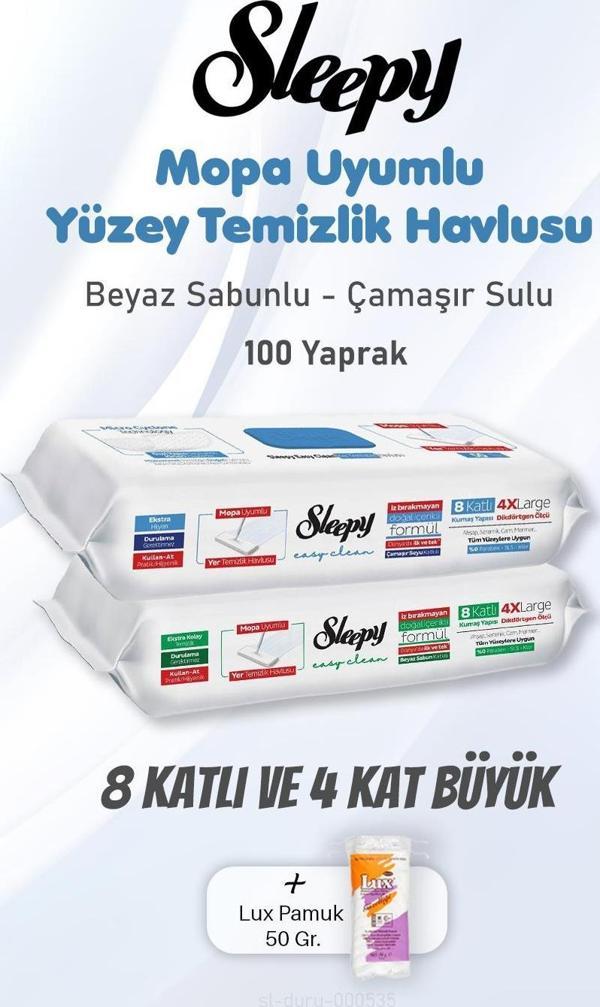 Sleepy Yüzey Temizlik Havlusu 8 Katlı 4 X Large 100 Yaprak ve Pamuk - Image 1
