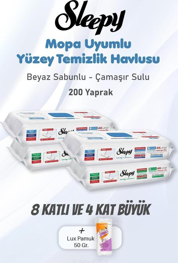 Sleepy Yüzey Temizlik Havlusu 8 Katlı 4 X Large 200 Yaprak ve Pamuk - Image 1