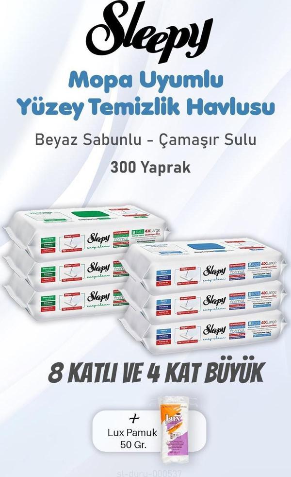 Sleepy Yüzey Temizlik Havlusu 8 Katlı 4 X Large 300 Yaprak ve Pamuk - Image 1