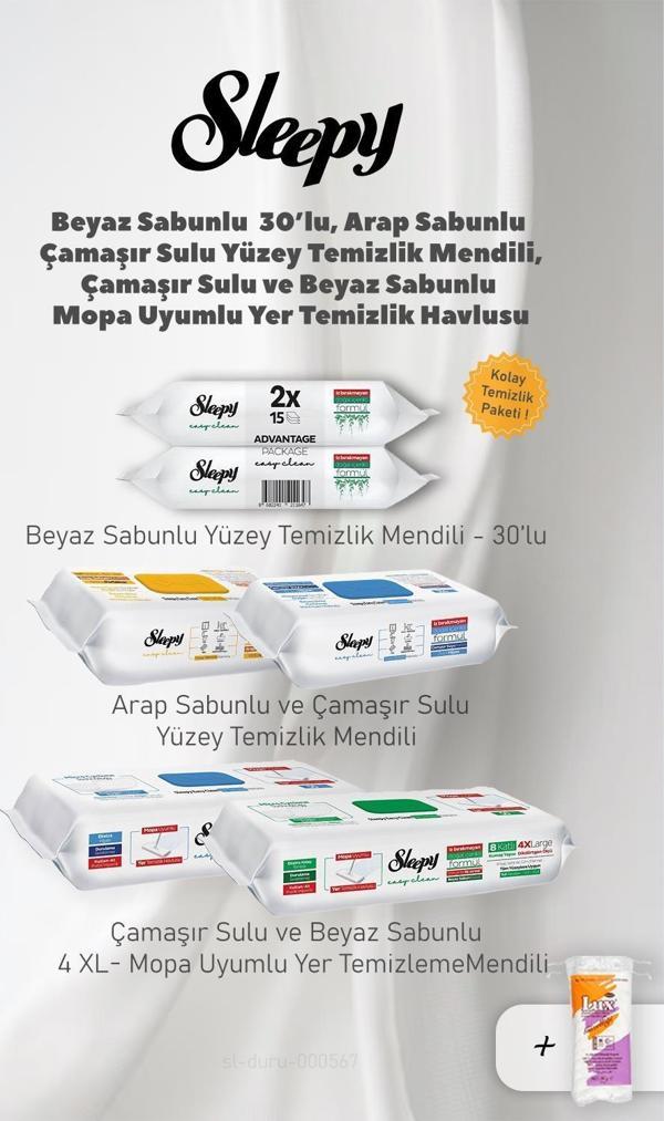 Sleepy Yüzey Temizlik Mendili, Mopa Uyumlu 4 XL Set ve 50 Gram Pamuk - Image 1