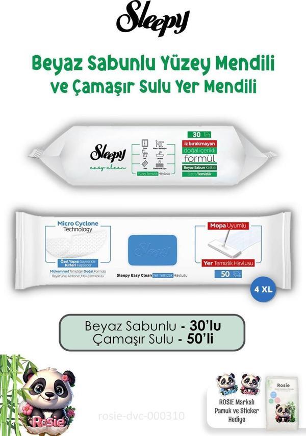 Sleepy Beyaz Sabunlu 30'lu, Çamaşır Sulu 50'li Yüzey Temizlik Havlusu ve ROSIE - Image 1