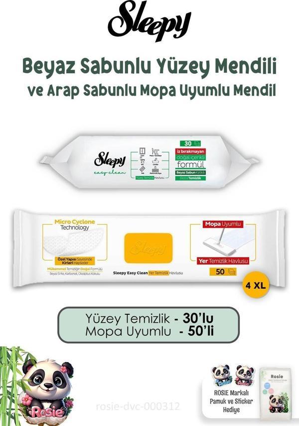 Sleepy Beyaz Sabunlu 30'lu, Arap Sabunlu 50'li Yüzey Temizlik Havlusu ve ROSIE - Image 1