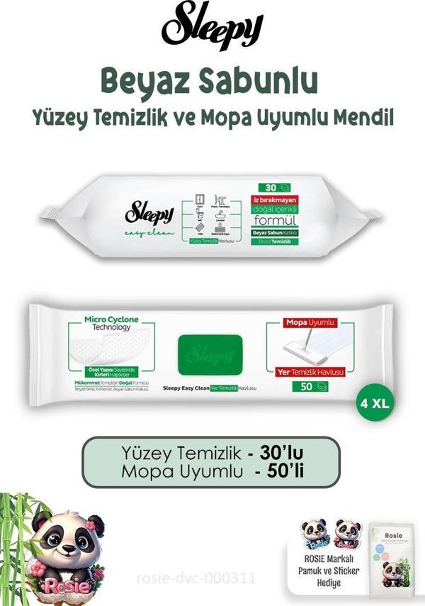 Sleepy Beyaz Sabunlu 30'lu, Beyaz Sabunlu 50'li Yüzey Temizlik Havlusu ve ROSIE - Image 1