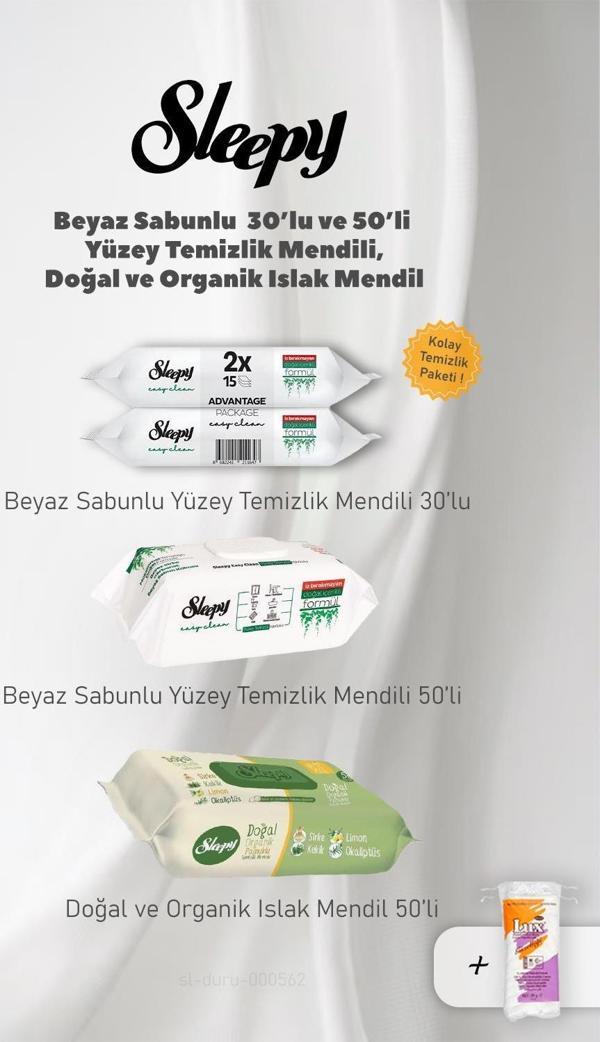 Sleepy Beyaz Sabunlu Yüzey Havluları ve Organik Islak Mendil, Pamuk Hediyeli - Image 1