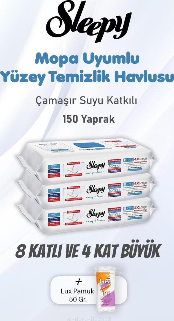Sleepy Çamaşır Suyu Katkılı Yüzey Temizlik Havlusu 150 Yaprak ve Pamuk - Image 1