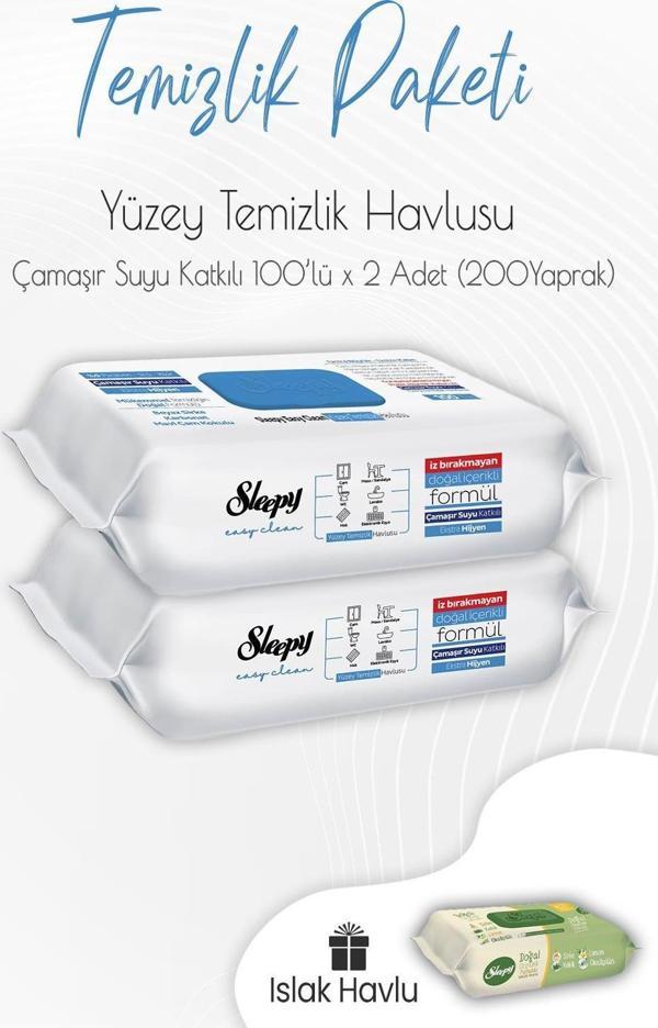 Sleepy Çamaşır Suyu Yüzey Temizlik Havlusu 100' lü x 2 Adet ve Islak Havlu - Image 1