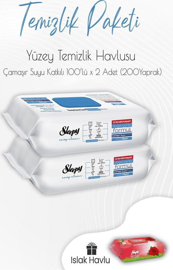 Sleepy Çamaşır Suyu Yüzey Temizlik Havlusu 100' lü x 2 Adet ve Islak Havlu - Image 1