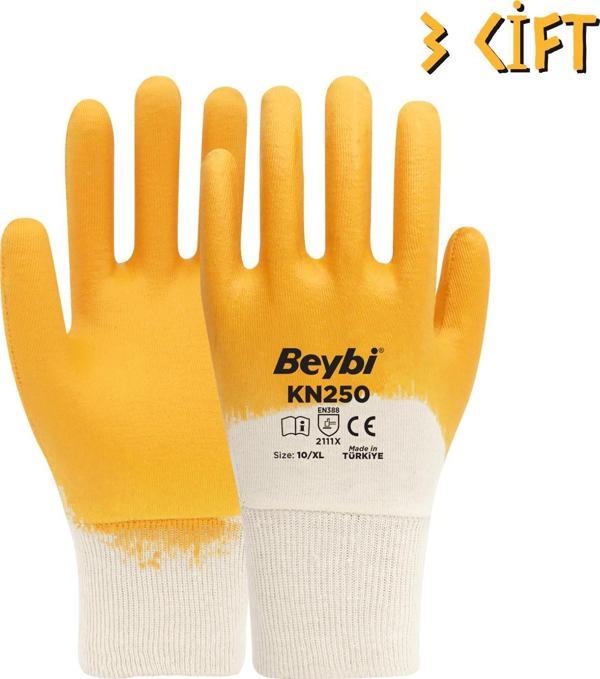 Beybi Pamuk-Nitril 3/4 Kaplama İş Eldiveni KN250 No: 10 - 3 Çift - Image 1