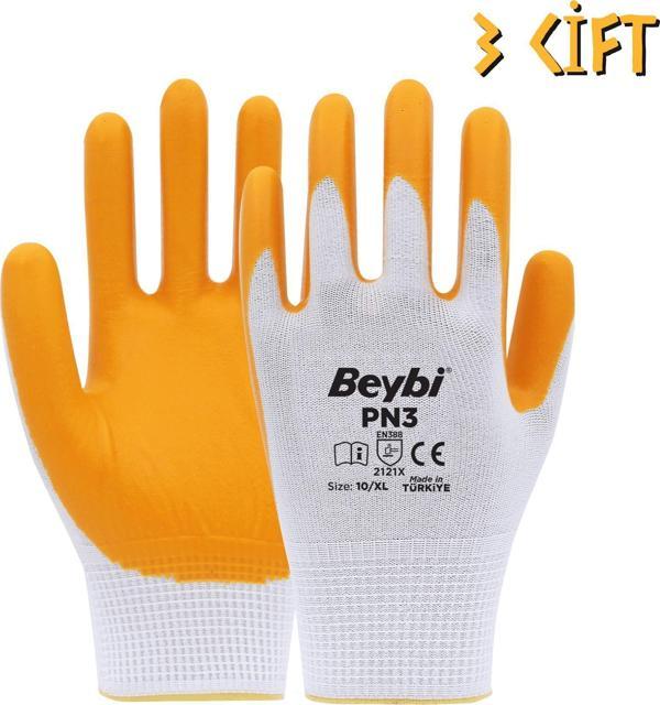 Beybi Polyester-Nitril İş Eldiveni PN3 No: 10 Sarı - 3 Çift - Image 1