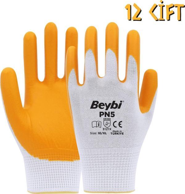 Beybi Polyester-Nitril İş Eldiveni PN5 No: 10 Sarı - 12 Çift - Image 1