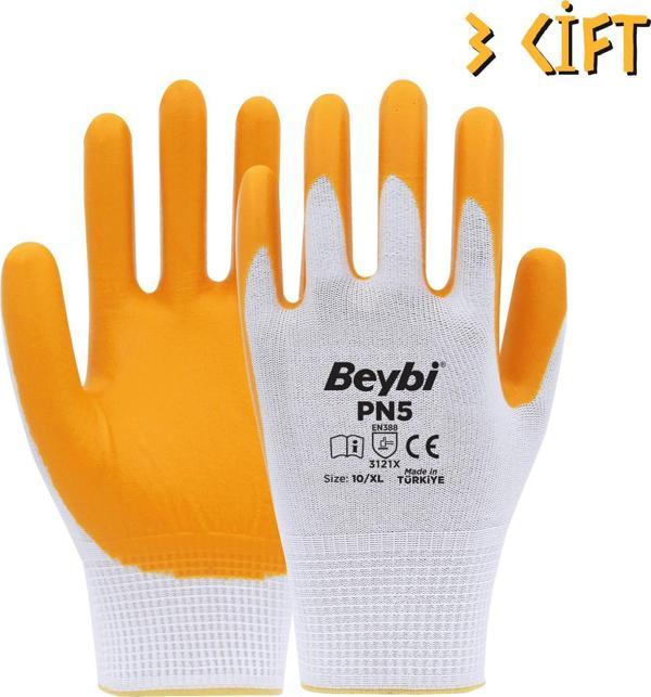 Beybi Polyester-Nitril İş Eldiveni PN5 No: 10 Sarı - 3 Çift - Image 1